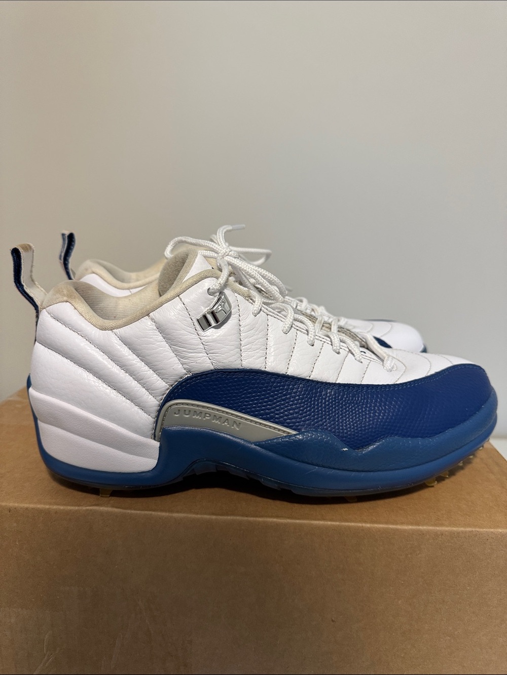Jordan White and Blue Low-Top Leather Sneakers Golf Shoes